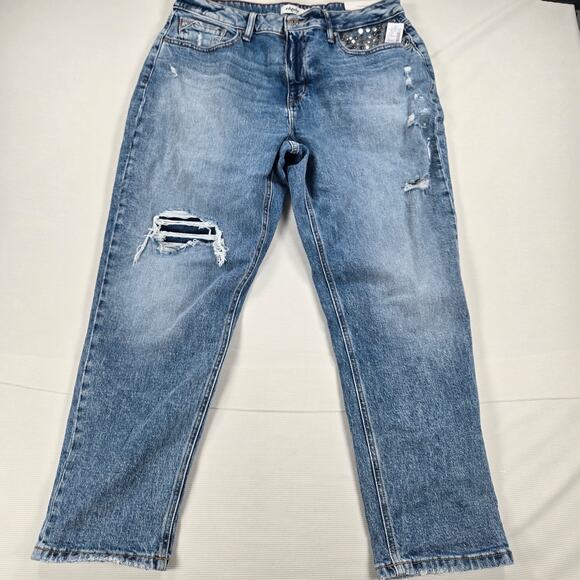 NWT Maurices Edgely High Rise Studded 90's Taper Distressed Jeans Size 16 Short - Picture 1 of 8